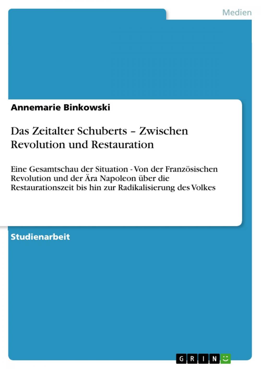 Big bigCover of Das Zeitalter Schuberts - Zwischen Revolution und Restauration