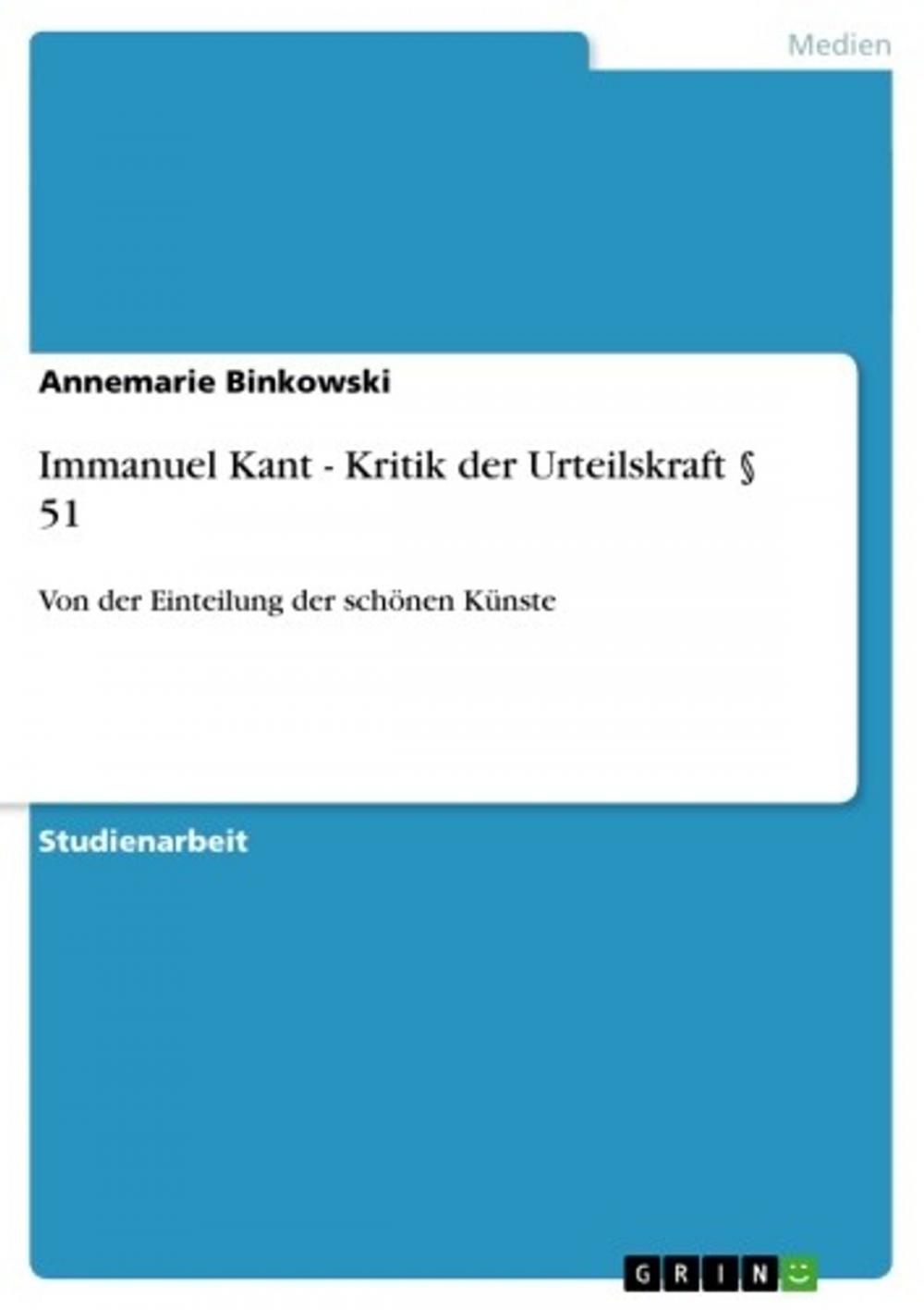 Big bigCover of Immanuel Kant - Kritik der Urteilskraft § 51