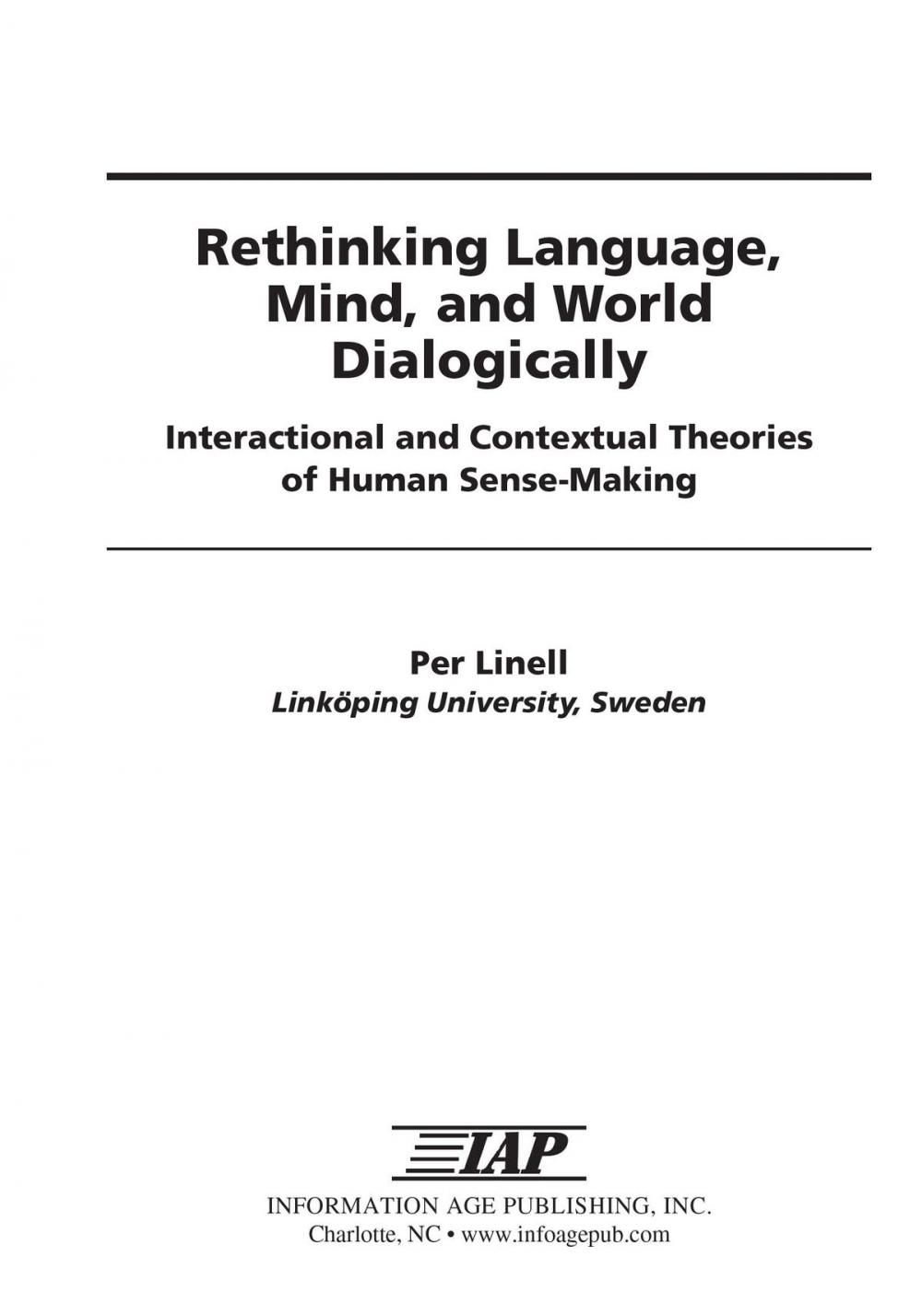 Big bigCover of Rethinking Language, Mind, and World Dialogically