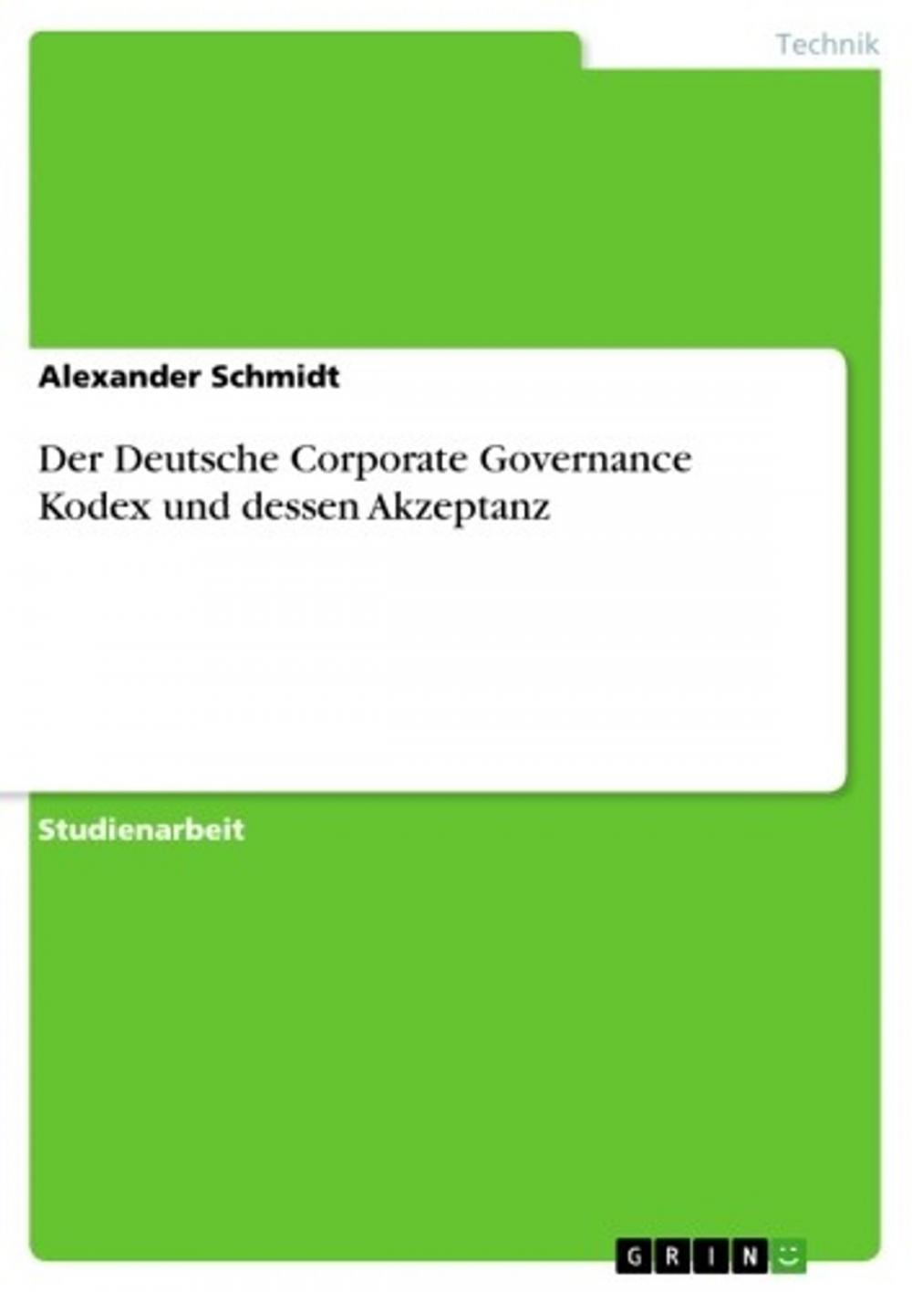 Big bigCover of Der Deutsche Corporate Governance Kodex und dessen Akzeptanz