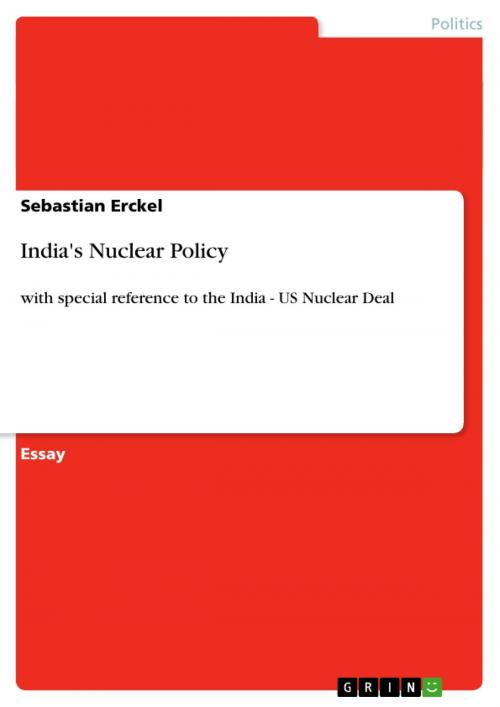 Cover of the book India's Nuclear Policy by Sebastian Erckel, GRIN Publishing