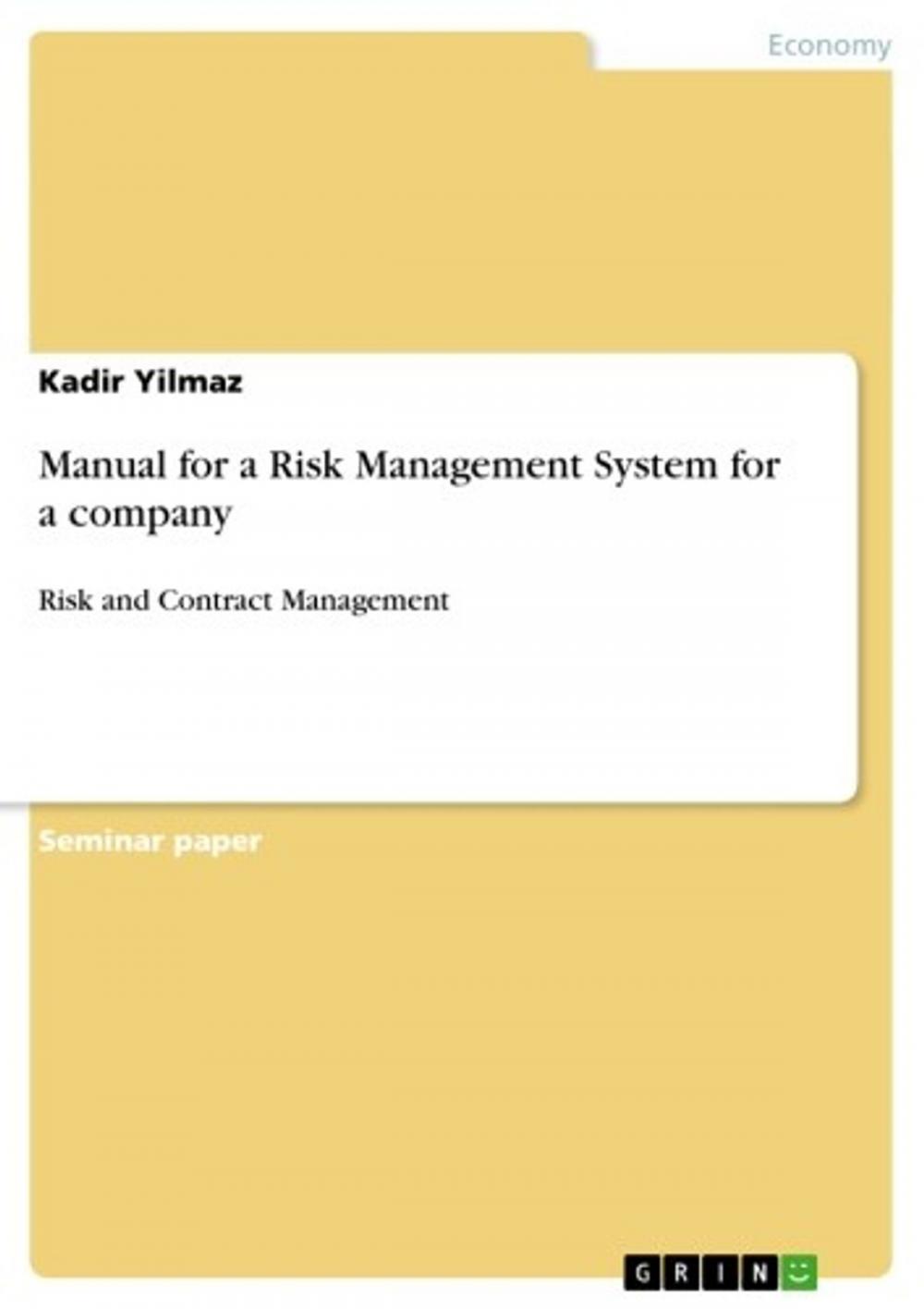 Big bigCover of Manual for a Risk Management System for a company