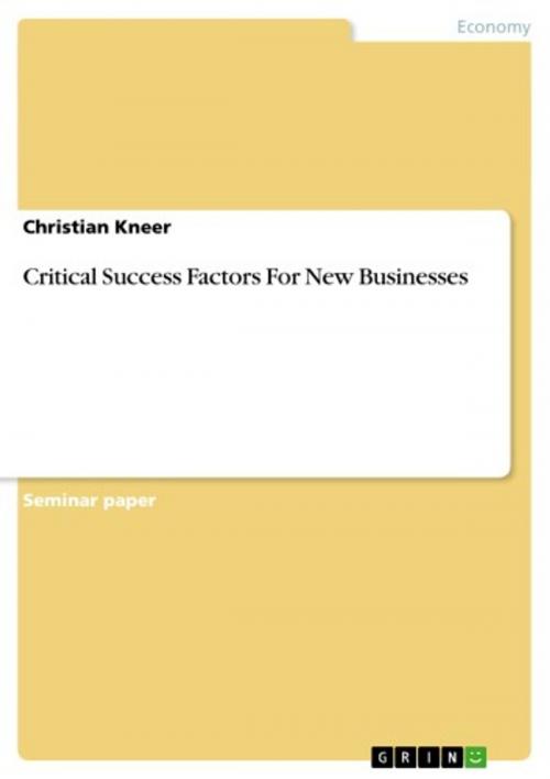 Cover of the book Critical Success Factors For New Businesses by Christian Kneer, GRIN Publishing