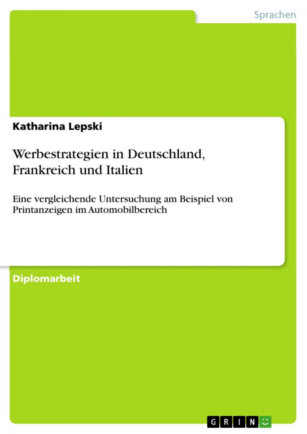 Big bigCover of Werbestrategien in Deutschland, Frankreich und Italien