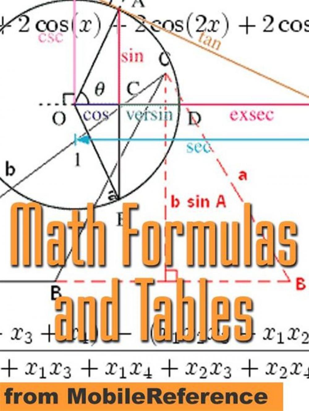 Big bigCover of Math Formulas And Tables: Algebra, Trigonometry, Geometry, Linear Algebra, Calculus, Statistics. Tables Of Integrals, Identities, Transforms & More (Mobi Study Guides)