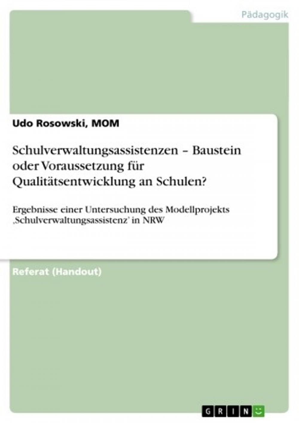 Big bigCover of Schulverwaltungsassistenzen - Baustein oder Voraussetzung für Qualitätsentwicklung an Schulen?