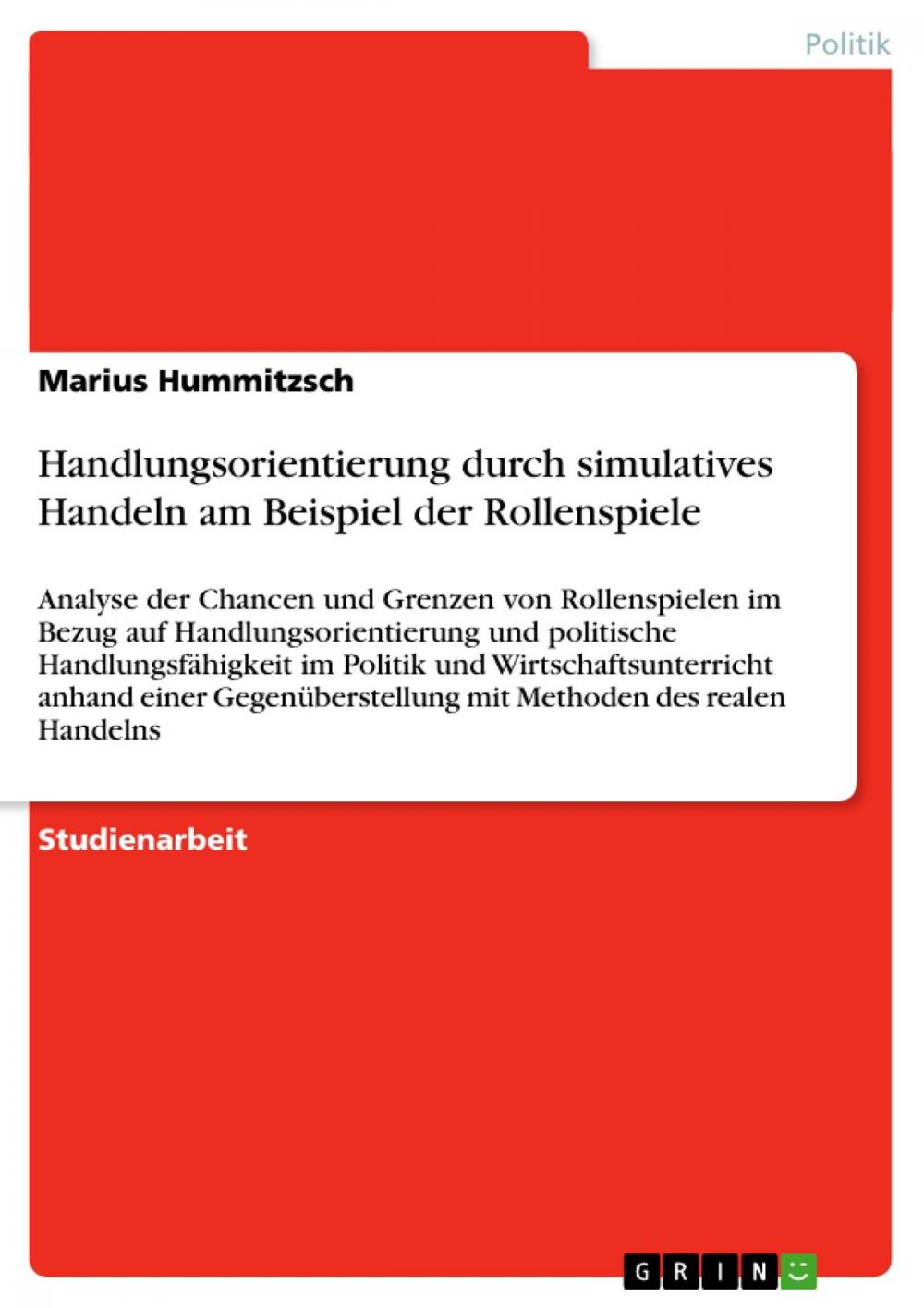 Big bigCover of Handlungsorientierung durch simulatives Handeln am Beispiel der Rollenspiele