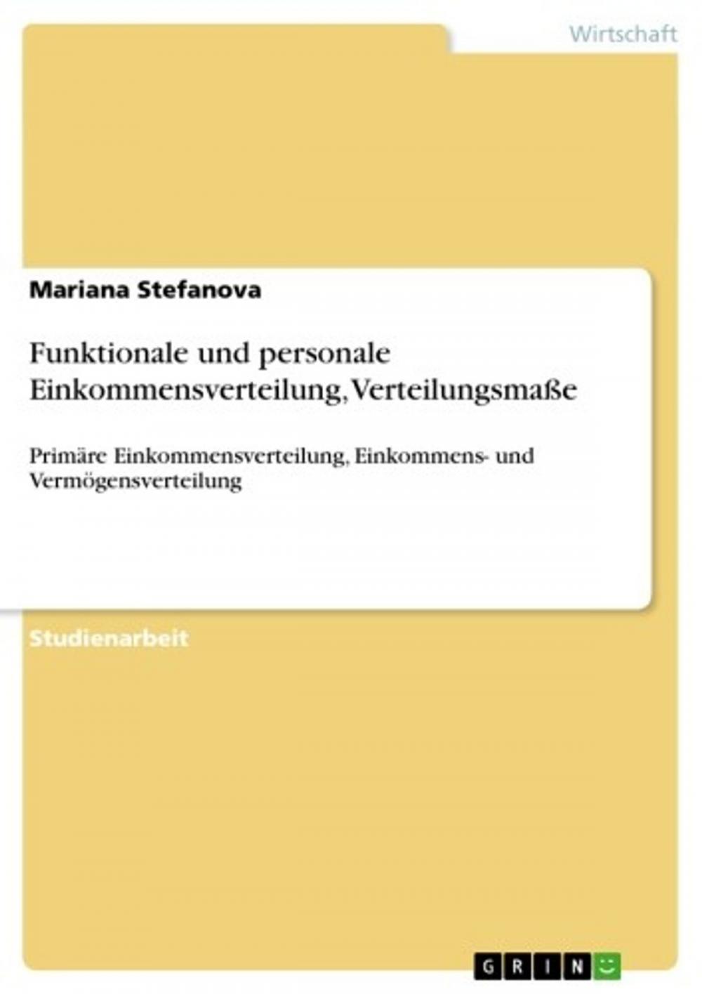 Big bigCover of Funktionale und personale Einkommensverteilung, Verteilungsmaße