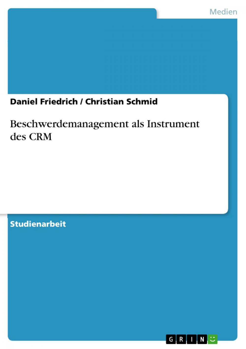 Big bigCover of Beschwerdemanagement als Instrument des CRM