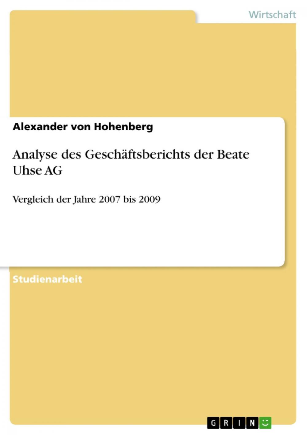 Big bigCover of Analyse des Geschäftsberichts der Beate Uhse AG