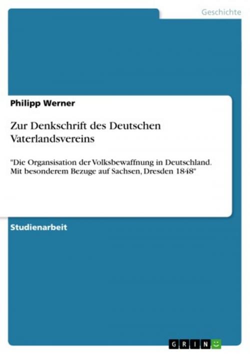 Cover of the book Zur Denkschrift des Deutschen Vaterlandsvereins by Philipp Werner, GRIN Verlag