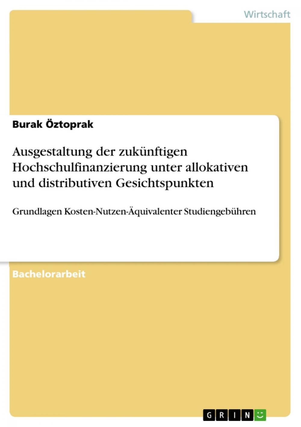 Big bigCover of Ausgestaltung der zukünftigen Hochschulfinanzierung unter allokativen und distributiven Gesichtspunkten