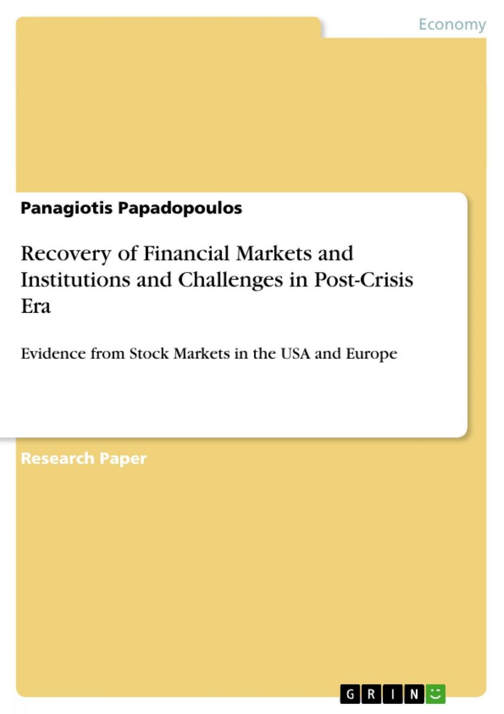 Big bigCover of Recovery of Financial Markets and Institutions and Challenges in Post-Crisis Era