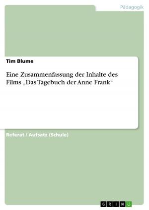 Cover of the book Eine Zusammenfassung der Inhalte des Films 'Das Tagebuch der Anne Frank' by Almuth Jaekel