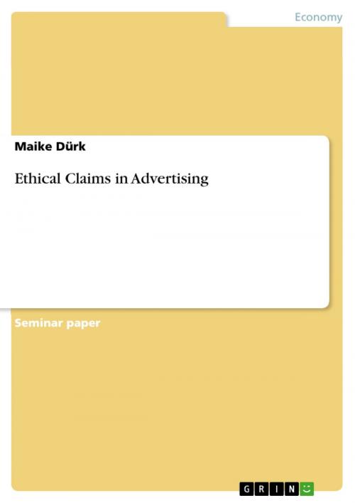Cover of the book Ethical Claims in Advertising by Maike Dürk, GRIN Publishing
