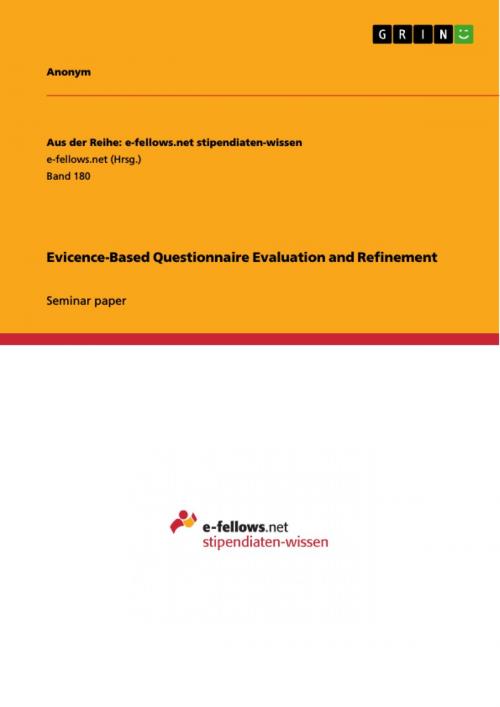 Cover of the book Evicence-Based Questionnaire Evaluation and Refinement by Anonymous, GRIN Verlag