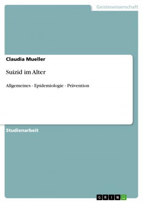 Cover of the book Suizid im Alter by Claudia Mueller, GRIN Verlag