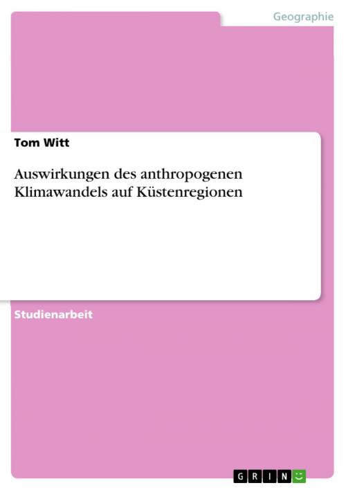 Cover of the book Auswirkungen des anthropogenen Klimawandels auf Küstenregionen by Tom Witt, GRIN Verlag