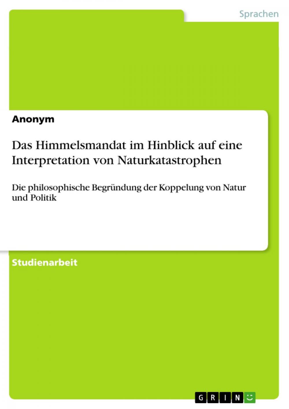 Big bigCover of Das Himmelsmandat im Hinblick auf eine Interpretation von Naturkatastrophen