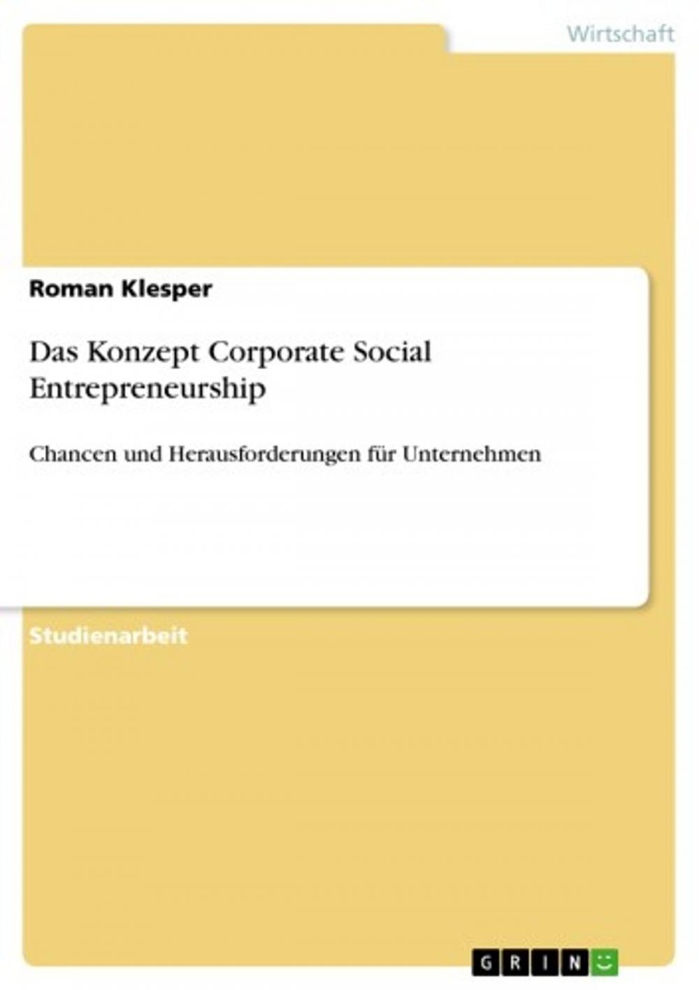 Big bigCover of Das Konzept Corporate Social Entrepreneurship