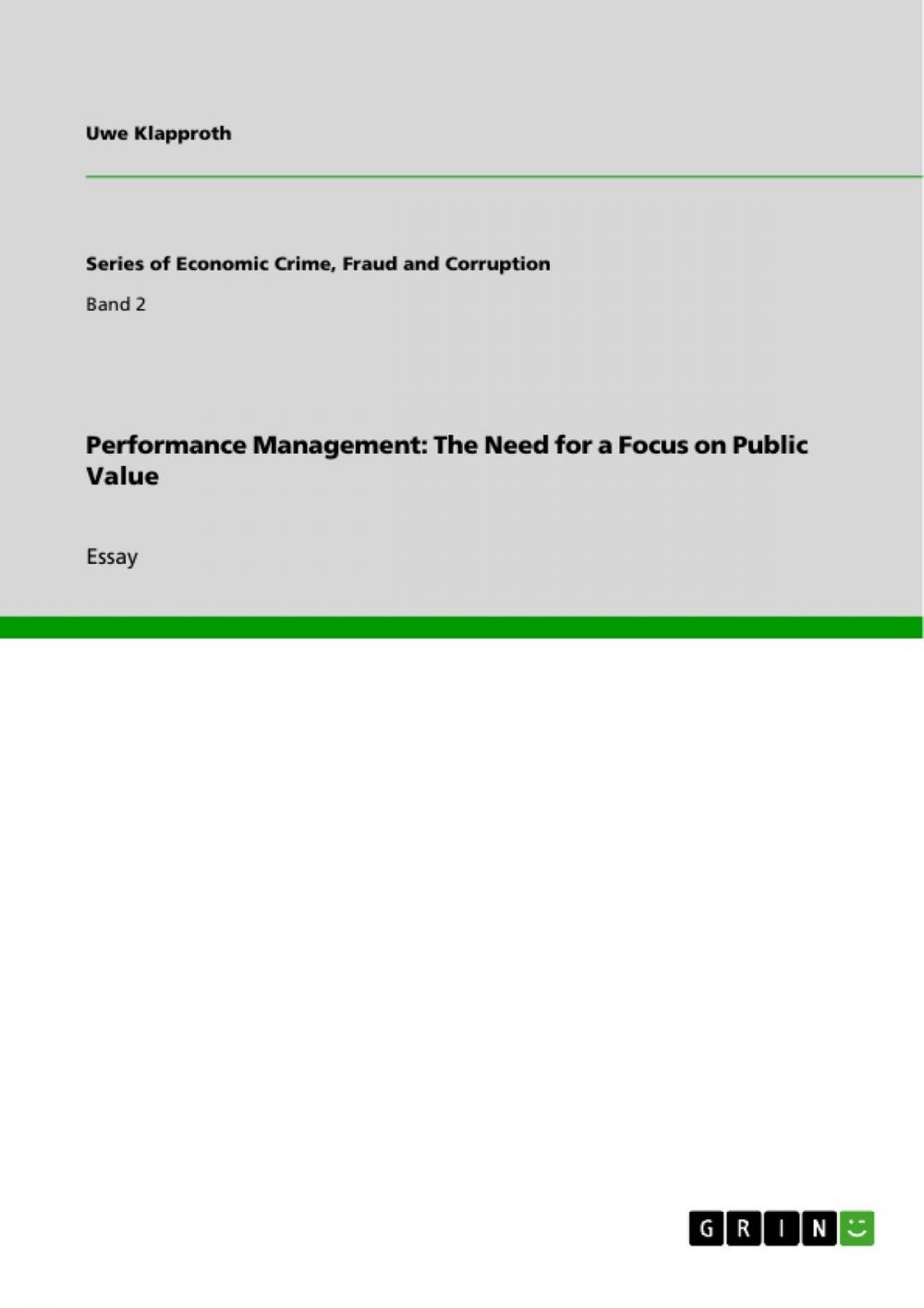 Big bigCover of Performance Management: The Need for a Focus on Public Value