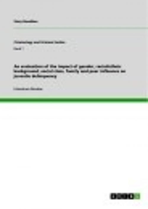 Cover of the book An evaluation of the impact of gender, racial/ethnic background, social class, family and peer influence on juvenile delinquency by Stacy Ramdhan, GRIN Publishing