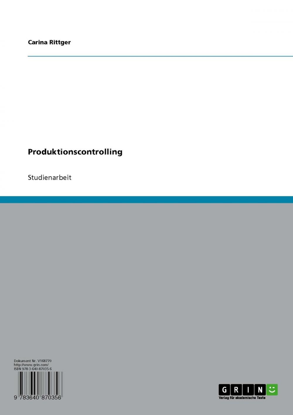 Big bigCover of Produktionscontrolling. Grundlagen und Instrumente