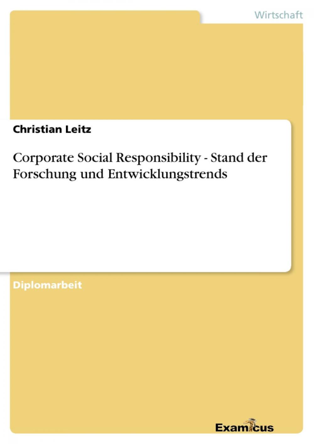 Big bigCover of Corporate Social Responsibility - Stand der Forschung und Entwicklungstrends