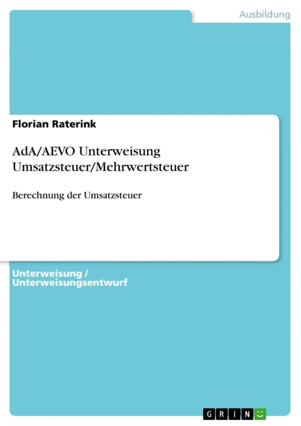 Big bigCover of AdA/AEVO Unterweisung Umsatzsteuer/Mehrwertsteuer