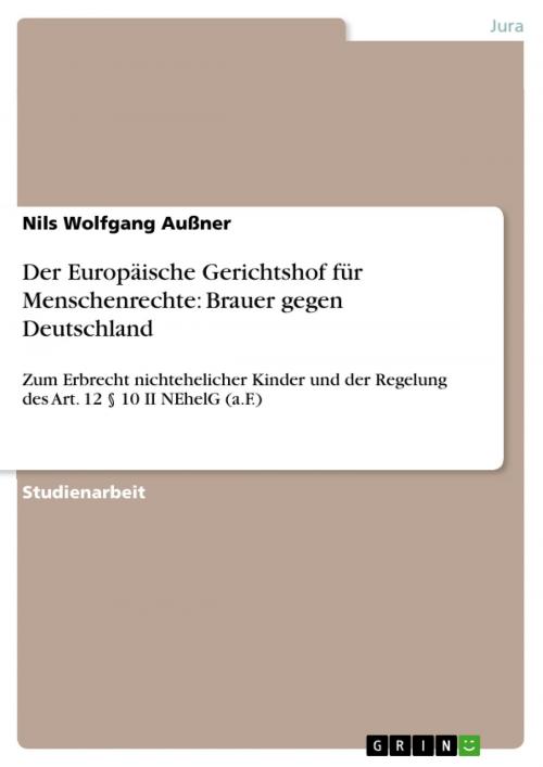 Cover of the book Der Europäische Gerichtshof für Menschenrechte: Brauer gegen Deutschland by Nils Wolfgang Außner, GRIN Verlag