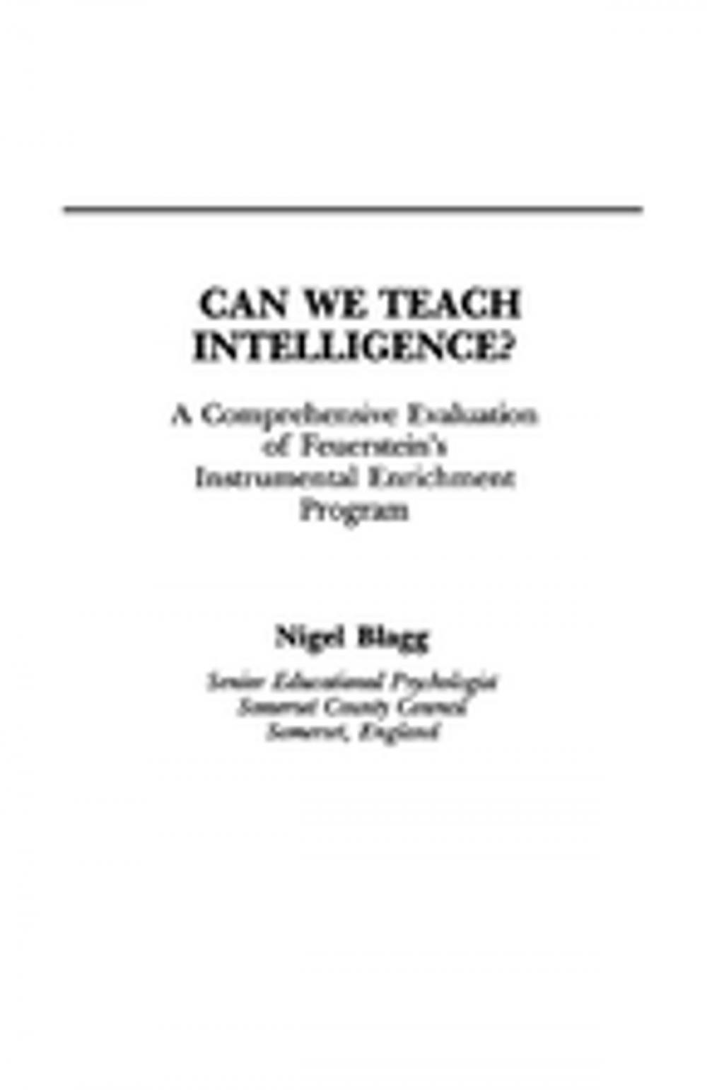 Big bigCover of Can We Teach Intelligence?