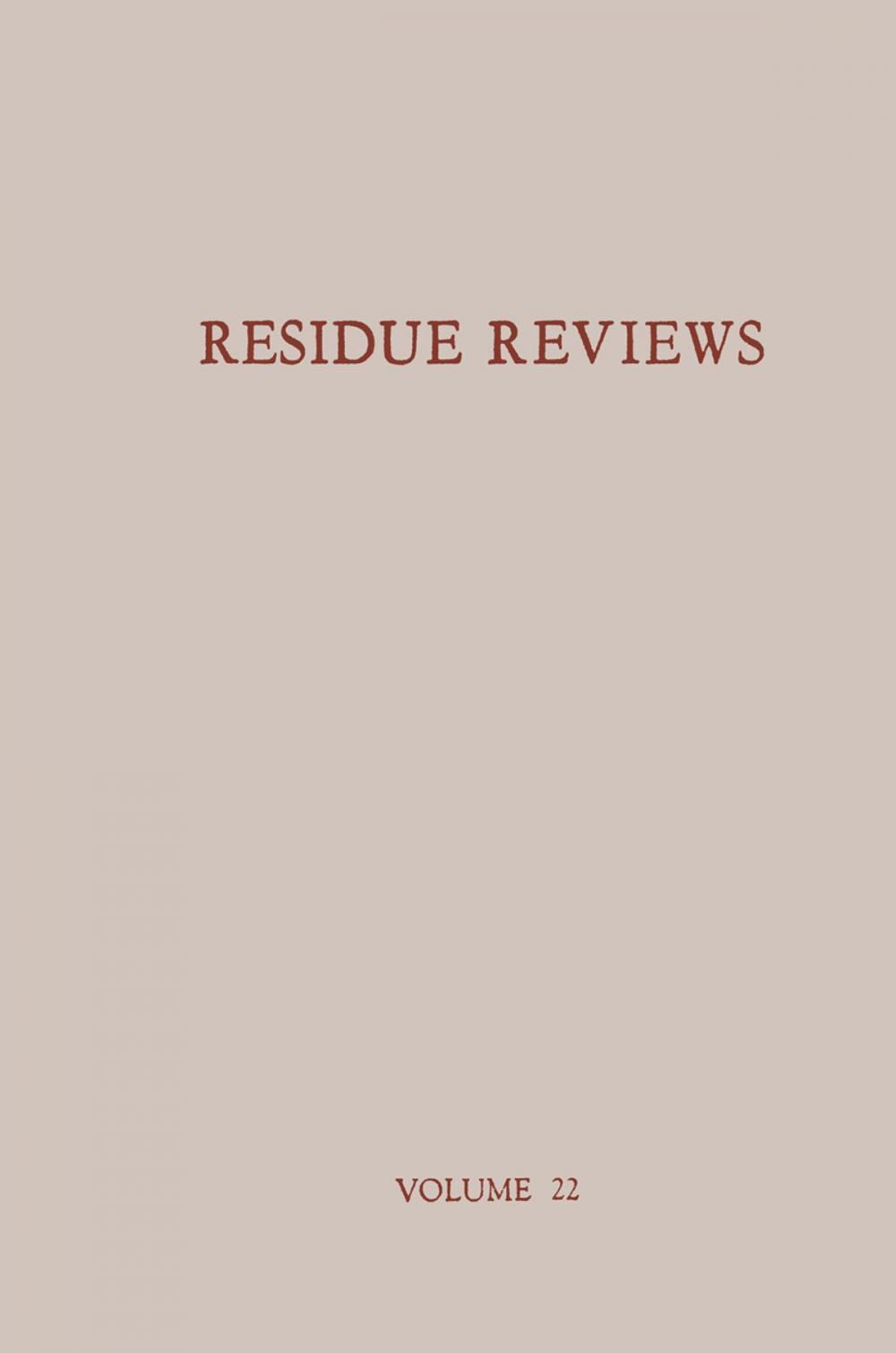 Big bigCover of Residue Reviews / Rückstands-Berichte