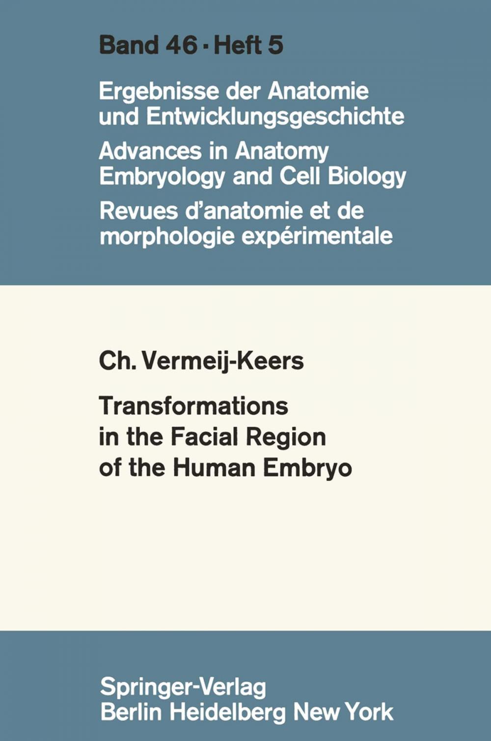 Big bigCover of Tranformations in the Facial Region of the Human Embryo