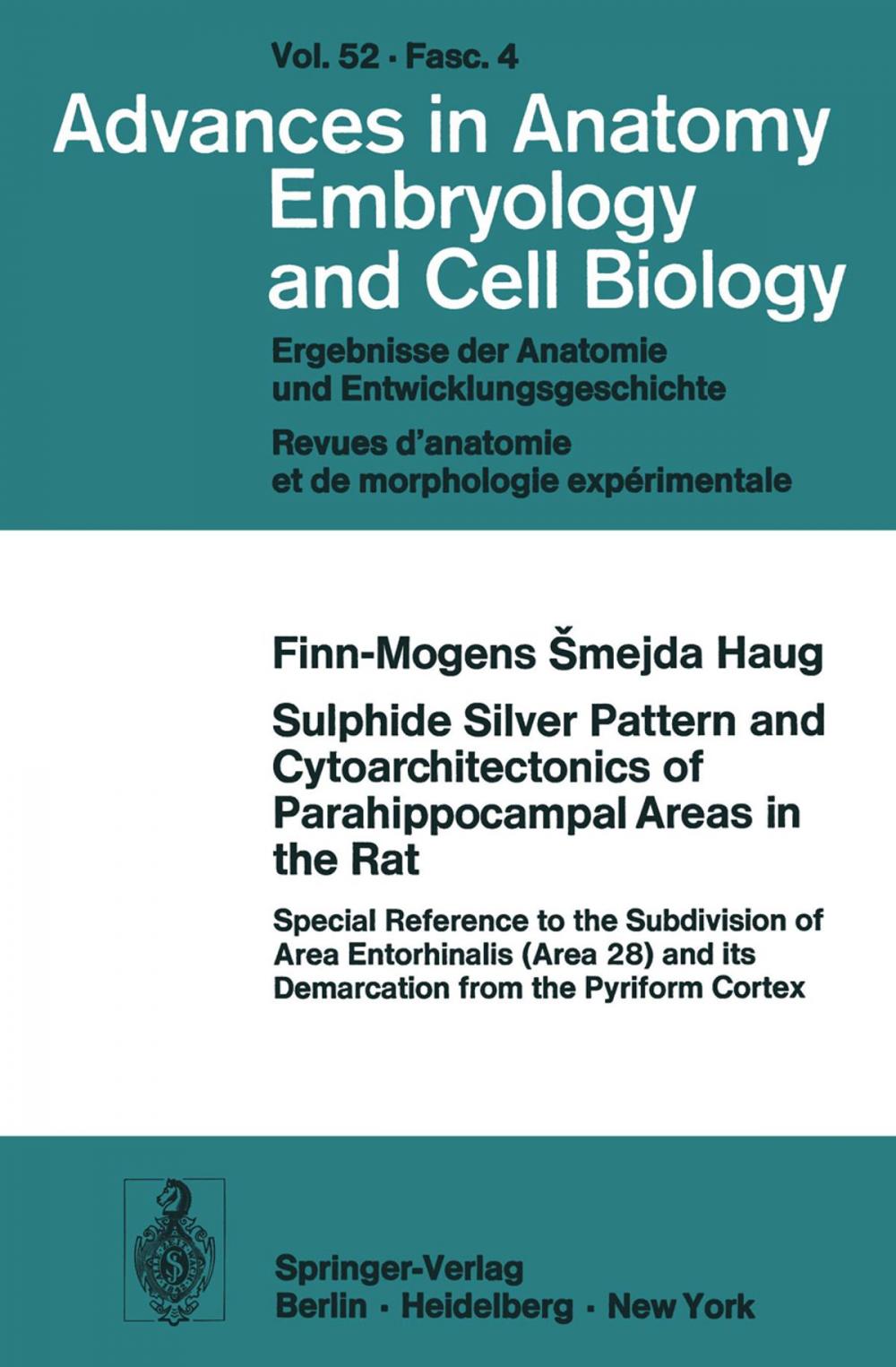 Big bigCover of Sulphide Silver Pattern and Cytoarchitectonics of Parahippocampal Areas in the Rat