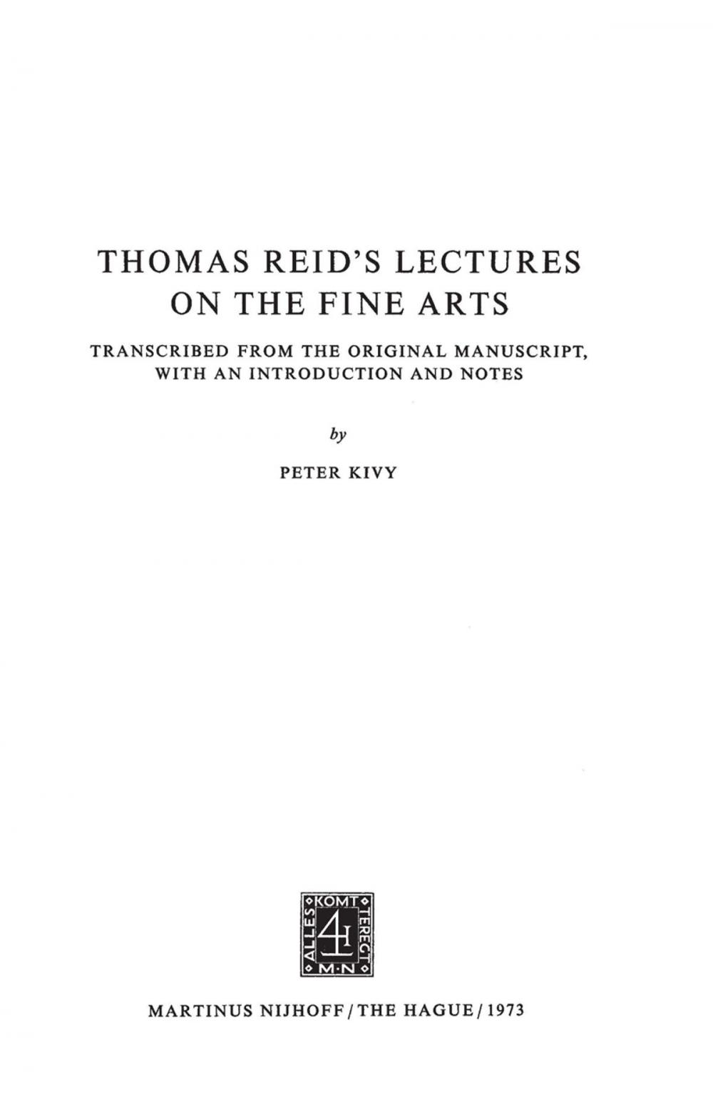 Big bigCover of Thomas Reid’s Lectures on the Fine Arts