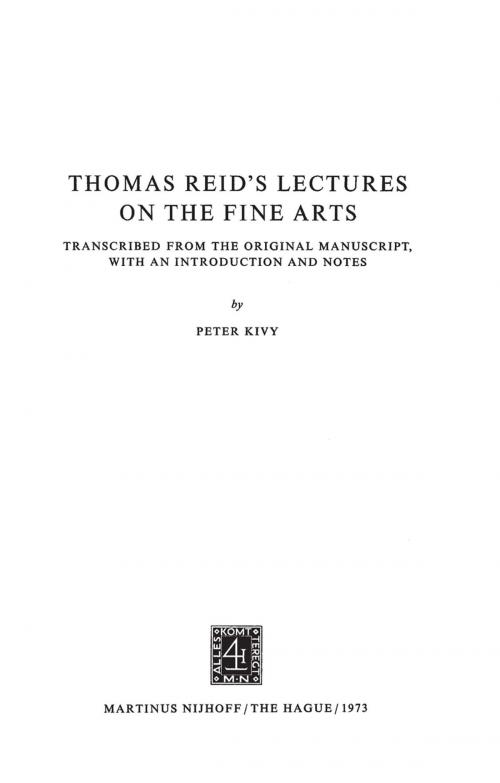 Cover of the book Thomas Reid’s Lectures on the Fine Arts by , Springer Netherlands