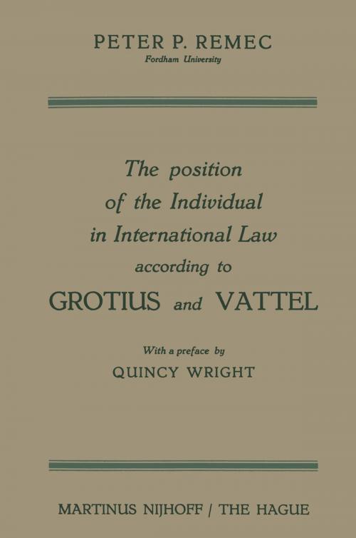 Cover of the book The Position of the Individual in International Law according to Grotius and Vattel by Peter Pavel Remec, Springer Netherlands