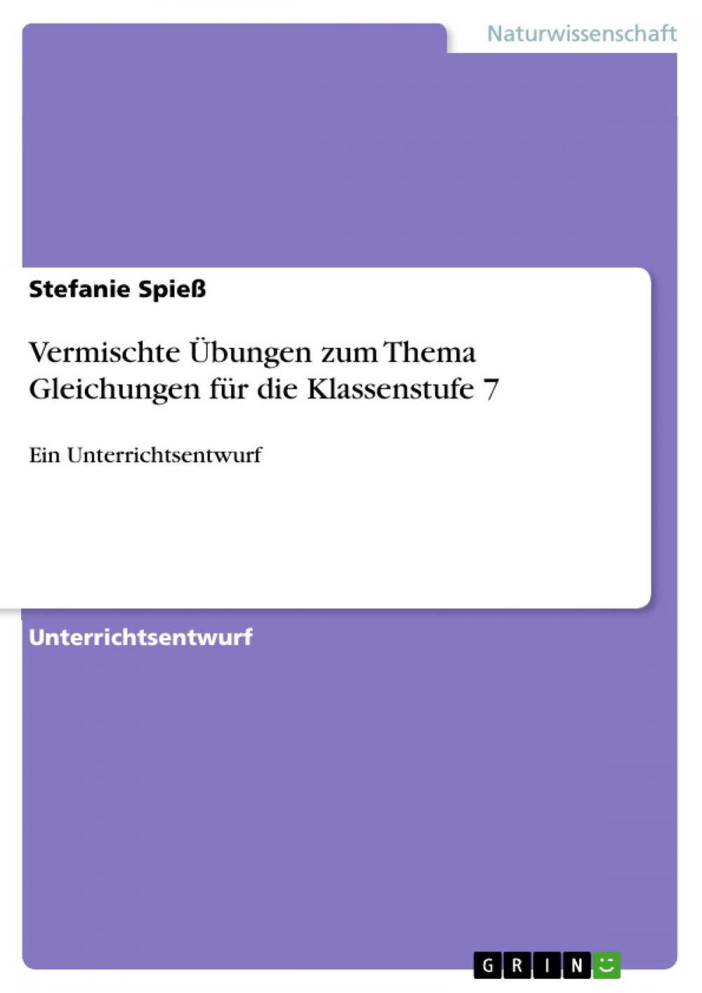 Big bigCover of Vermischte Übungen zum Thema Gleichungen für die Klassenstufe 7