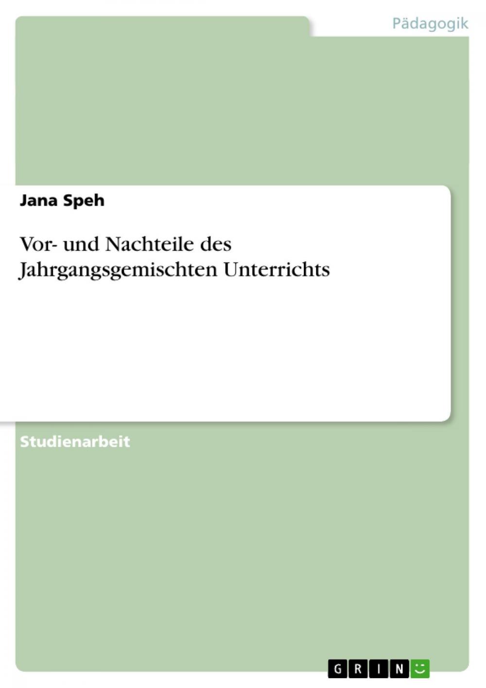 Big bigCover of Vor- und Nachteile des Jahrgangsgemischten Unterrichts