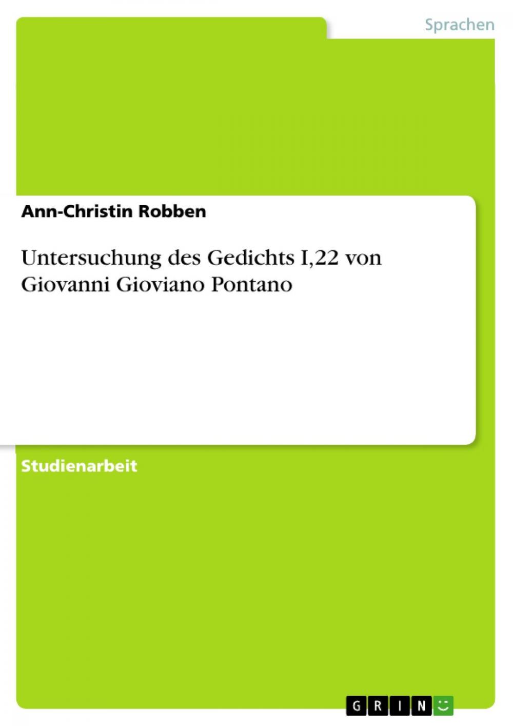 Big bigCover of Untersuchung des Gedichts I,22 von Giovanni Gioviano Pontano