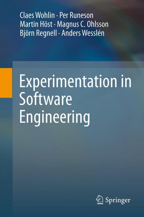 Cover of the book Experimentation in Software Engineering by Claes Wohlin, Per Runeson, Martin Höst, Magnus C. Ohlsson, Björn Regnell, Anders Wesslén, Springer Berlin Heidelberg