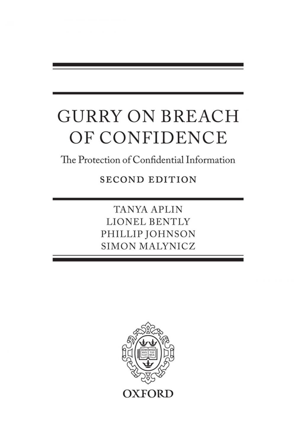 Big bigCover of Gurry on Breach of Confidence