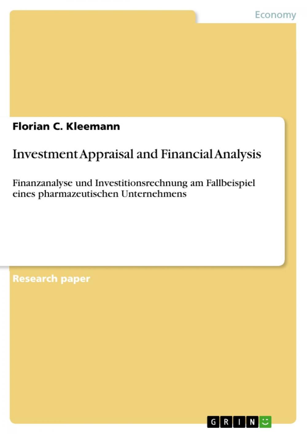 Big bigCover of Investment Appraisal and Financial Analysis