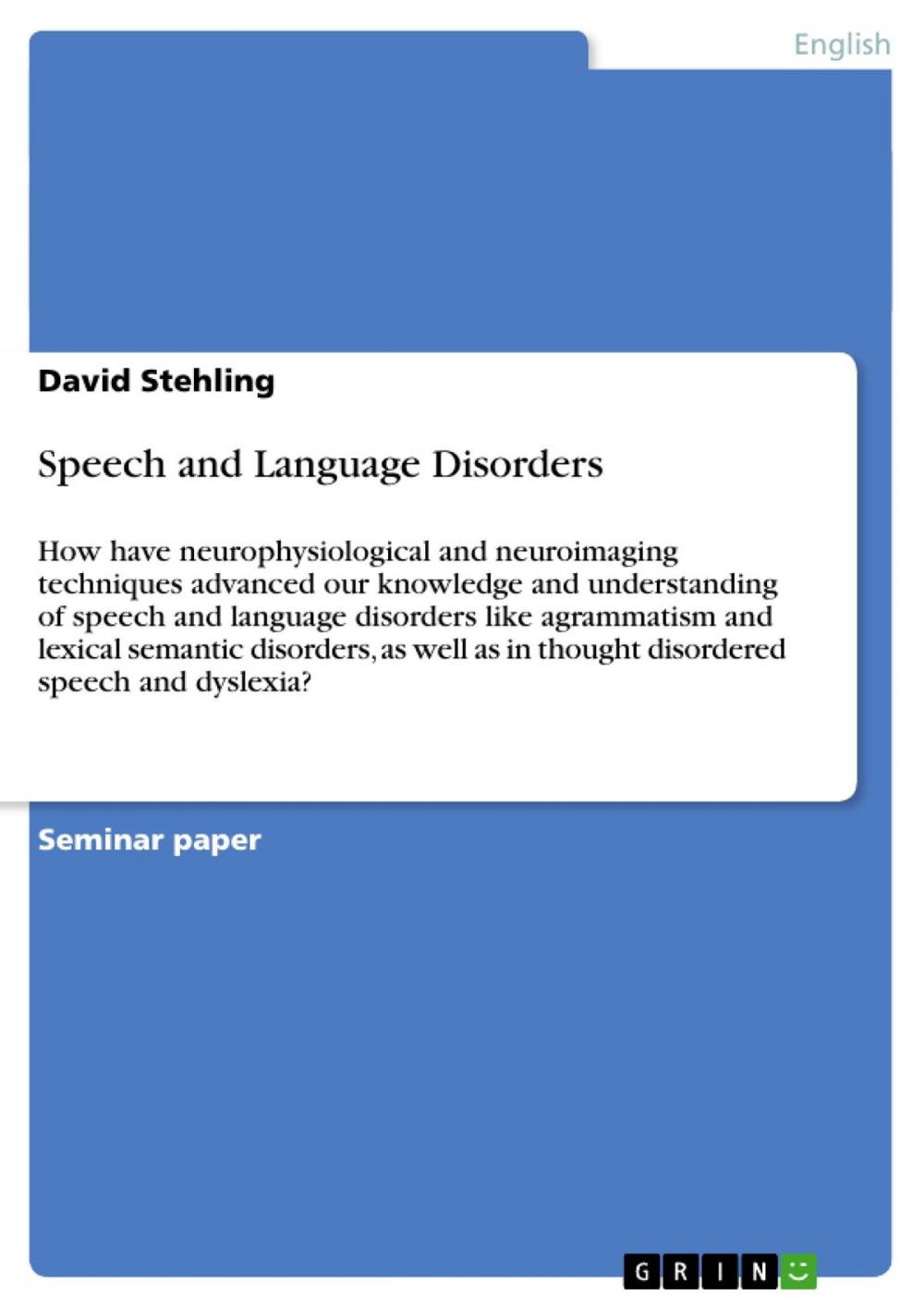 Big bigCover of Speech and Language Disorders