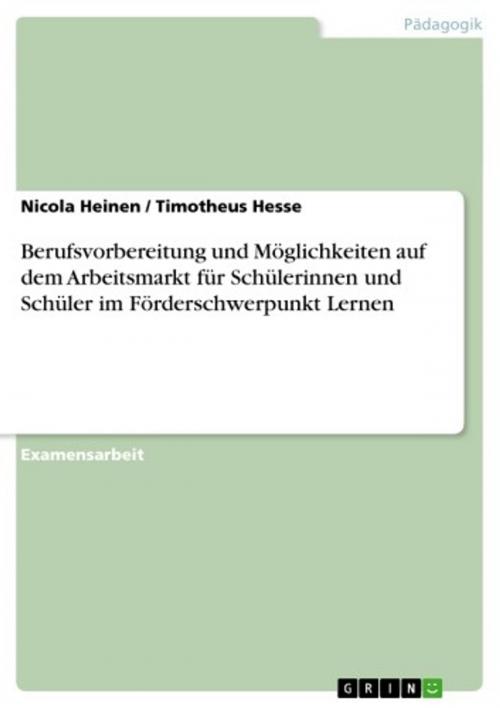 Cover of the book Berufsvorbereitung und Möglichkeiten auf dem Arbeitsmarkt für Schülerinnen und Schüler im Förderschwerpunkt Lernen by Nicola Heinen, Timotheus Hesse, GRIN Verlag