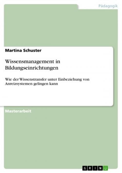 Cover of the book Wissensmanagement in Bildungseinrichtungen by Martina Schuster, GRIN Verlag