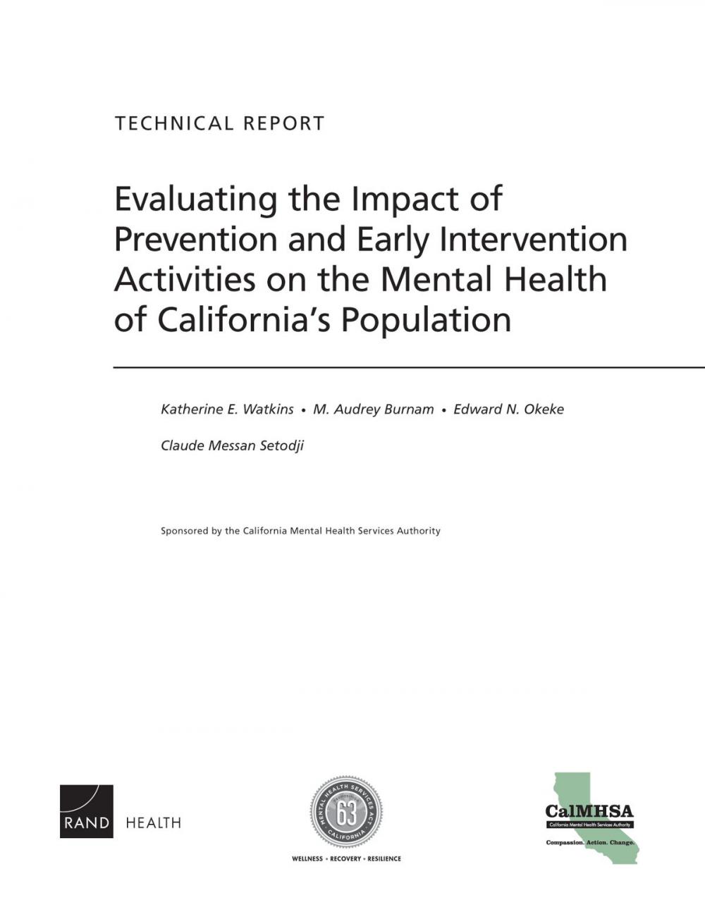 Big bigCover of Evaluating the Impact of Prevention and Early Intervention Activities on the Mental Health of California’s Population