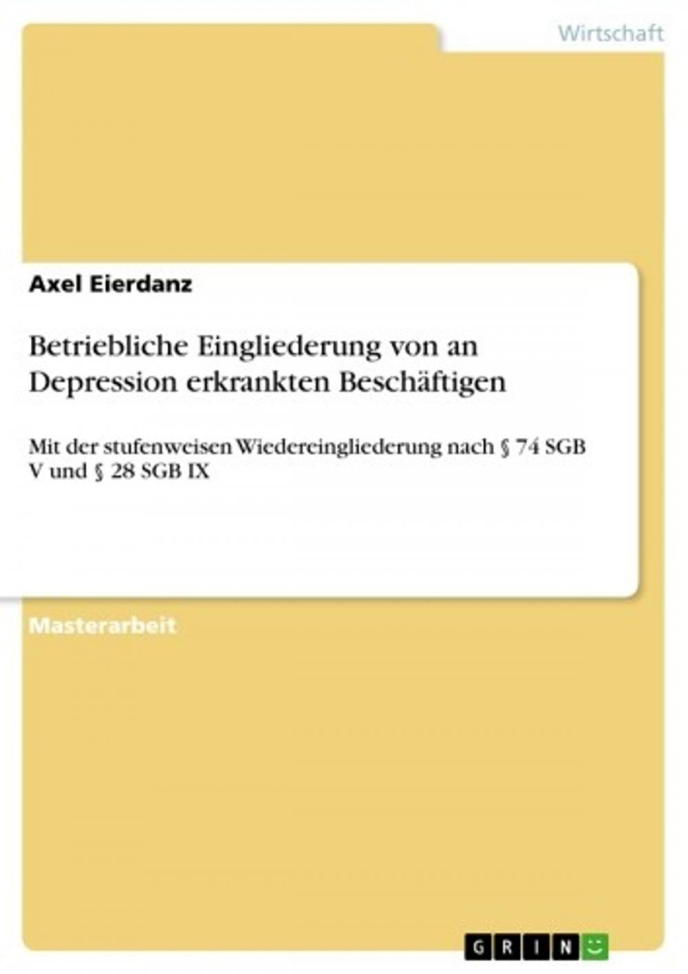 Big bigCover of Betriebliche Eingliederung von an Depression erkrankten Beschäftigen