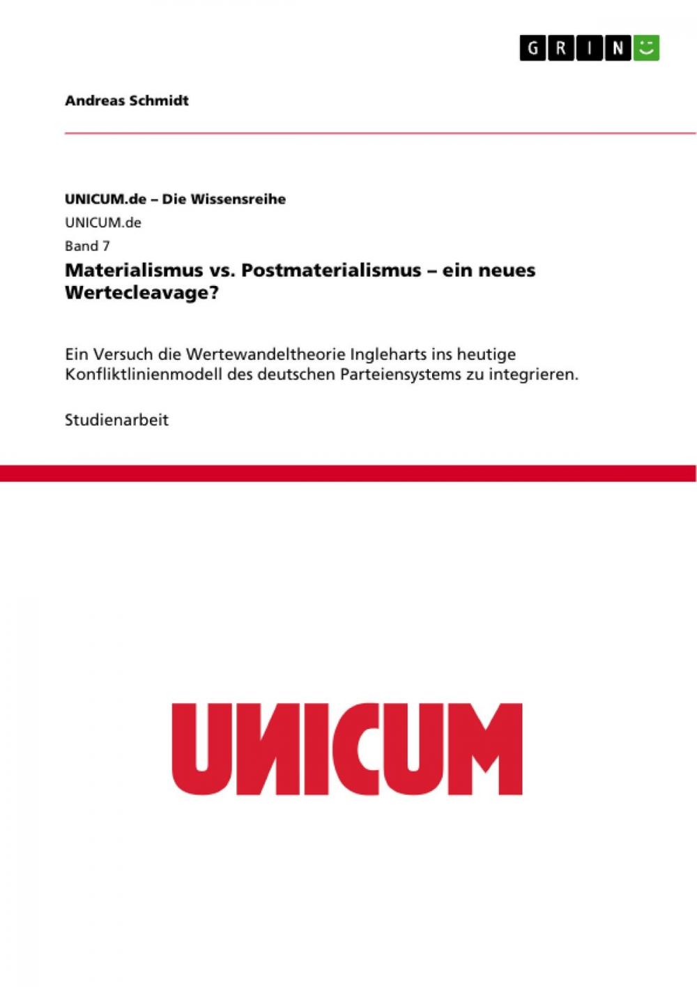 Big bigCover of Materialismus vs. Postmaterialismus - ein neues Wertecleavage?