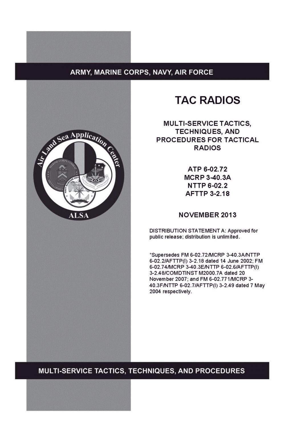 Big bigCover of Army Techniques Publication ATP 6-02.72 TAC Radios Multi-Service Tactics, Techniques, and Procedures for Tactical Radios ATP 6-02.72, MCRP 3-40.3A, NTTP 6-02.2, AFTTP 3-2.18 November 2013